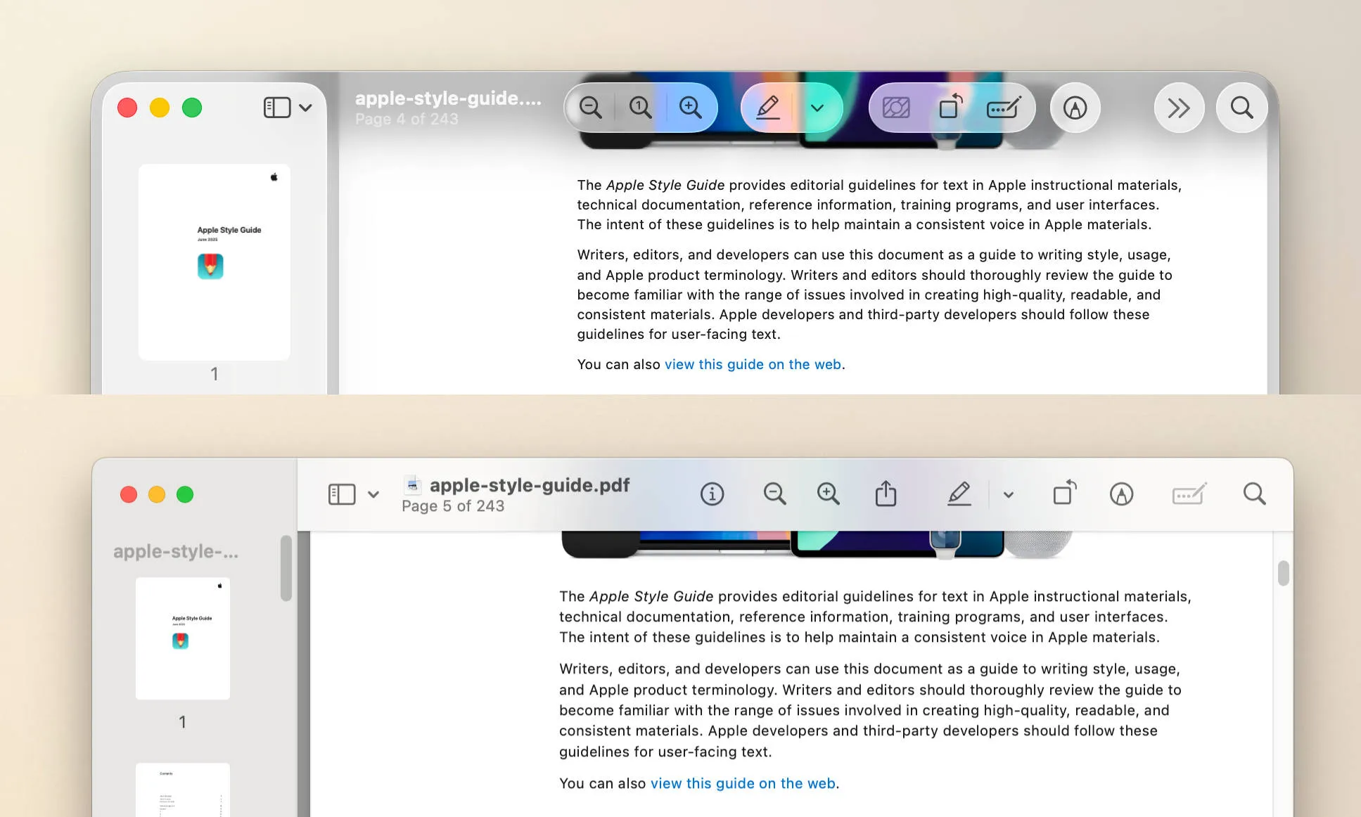 How exactly is this “invisible”? Comparison of the UI of the Preview app between macOS 15 and macOS 26